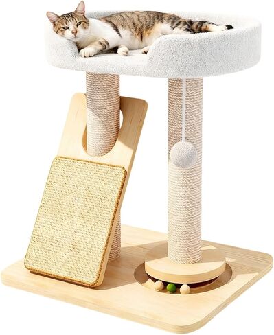 شجرة قطط سيمكات للقطط الداخلية البالغة الكبيرة، برج برج القطط مع لوح/عمود خدش، بيت قطط مع قرص دوار من الخشب الصلب وكرة النعناع البري للعب in Kuwait