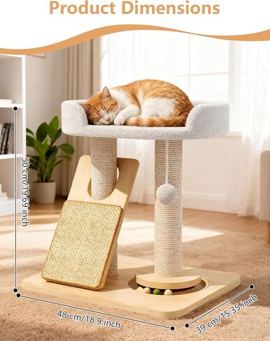 شجرة قطط سيمكات للقطط الداخلية البالغة الكبيرة، برج برج القطط مع لوح/عمود خدش، بيت قطط مع قرص دوار من الخشب الصلب وكرة النعناع البري للعب in Kuwait