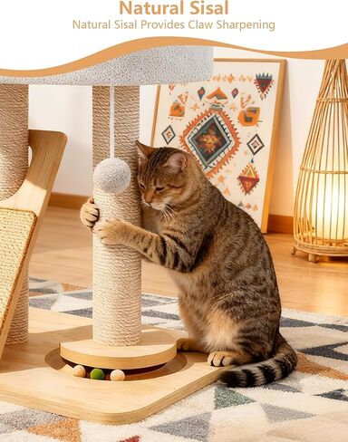 شجرة قطط سيمكات للقطط الداخلية البالغة الكبيرة، برج برج القطط مع لوح/عمود خدش، بيت قطط مع قرص دوار من الخشب الصلب وكرة النعناع البري للعب in Kuwait