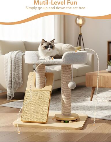 شجرة قطط سيمكات للقطط الداخلية البالغة الكبيرة، برج برج القطط مع لوح/عمود خدش، بيت قطط مع قرص دوار من الخشب الصلب وكرة النعناع البري للعب in Kuwait