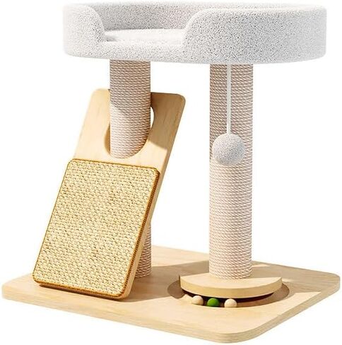 شجرة قطط سيمكات للقطط الداخلية البالغة الكبيرة، برج برج القطط مع لوح/عمود خدش، بيت قطط مع قرص دوار من الخشب الصلب وكرة النعناع البري للعب in Kuwait