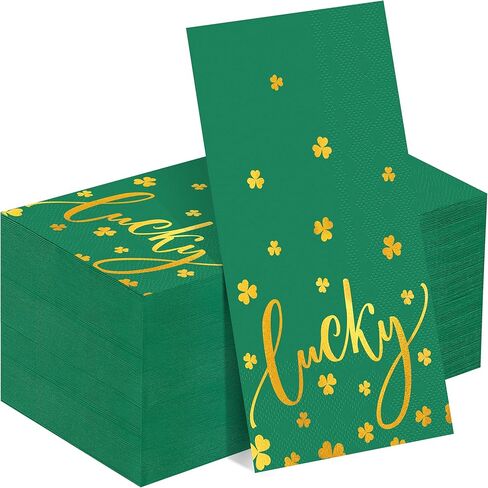 Kochorie 100 Pieces St. Patrick’s Day Paper Napkins, Gold Foil Lucky Shamrock Disposable Napkins, 7.8 x 4.3 Inch Green Decorative Guest Party Napkin Clover Hand Towels for Irish Holiday Birthday Party in Kuwait