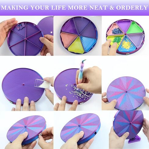 Diamond Painting Tray with Lid, 360° Rotation Diamond Art Storage Trays Kits for Adults, Bead Sorting Trays, Rhinestone Tray Organizer Accessories and Tools for 5D Diamonds DIY Crafts (Blue Purple) in Saudi Arabia