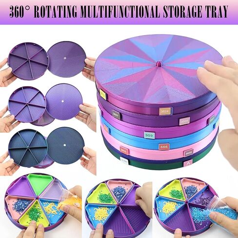 Diamond Painting Tray with Lid, 360° Rotation Diamond Art Storage Trays Kits for Adults, Bead Sorting Trays, Rhinestone Tray Organizer Accessories and Tools for 5D Diamonds DIY Crafts (Blue Purple) in Saudi Arabia