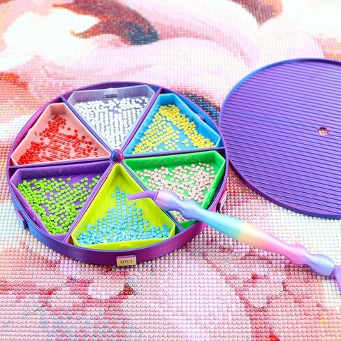Diamond Painting Tray with Lid, 360° Rotation Diamond Art Storage Trays Kits for Adults, Bead Sorting Trays, Rhinestone Tray Organizer Accessories and Tools for 5D Diamonds DIY Crafts (Blue Purple) in Saudi Arabia