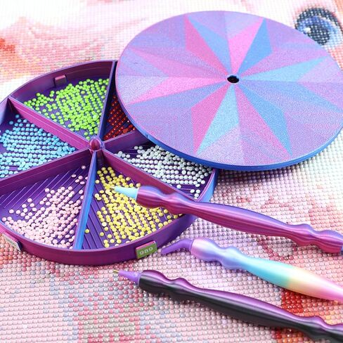 Diamond Painting Tray with Lid, 360° Rotation Diamond Art Storage Trays Kits for Adults, Bead Sorting Trays, Rhinestone Tray Organizer Accessories and Tools for 5D Diamonds DIY Crafts (Blue Purple) in Saudi Arabia