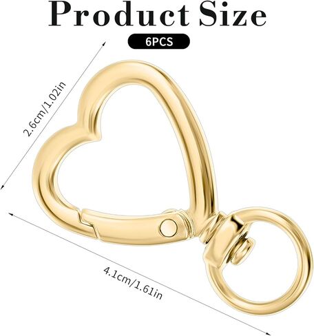 6Pcs Gold Heart Keychain Clip, Hanging Buckle Key Ring Spring Snap Swivel Keychain Hanging Buckle Key Chains Accessories for Bag Purse Handbag in Saudi Arabia