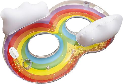2 Person Swim Ring Pool Float, Double Lounger for Relaxing, Rainbow Inflatable Float for Adults, Pool, Lake, Party in Saudi Arabia