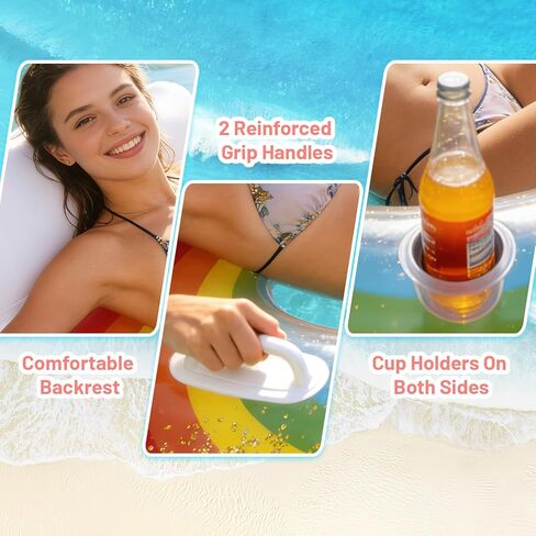 2 Person Swim Ring Pool Float, Double Lounger for Relaxing, Rainbow Inflatable Float for Adults, Pool, Lake, Party in Saudi Arabia