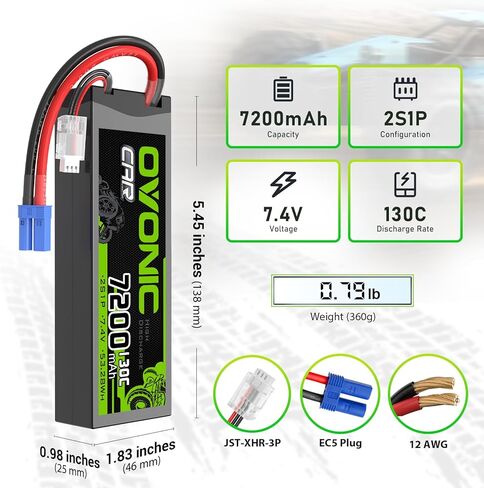 OVONIC 2S LiPo Battery 7200mAh 7.4V 130C RC Battery with EC5 Connector in Saudi Arabia