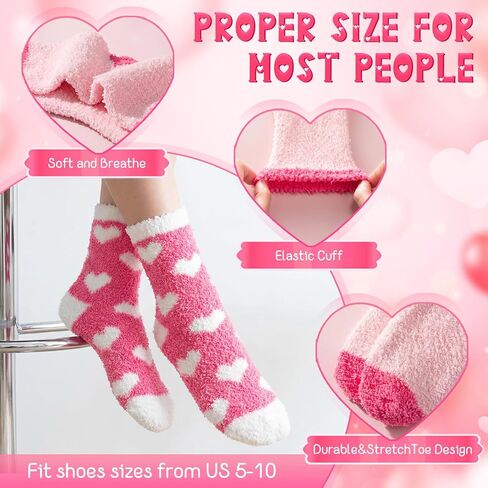 Suhine 16 Pairs Valentine Day Cupcake Socks Gifts for Women Galentines Gifts Fuzzy Heart Socks and Cupcake Toppers Pink DIY Love Heart Present Slipper Stockings for Her Mothers Day in Saudi Arabia