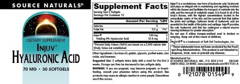 Source Naturals Hyaluronic Acid Injuv 70Mg Softgels 30 Multi in Saudi Arabia