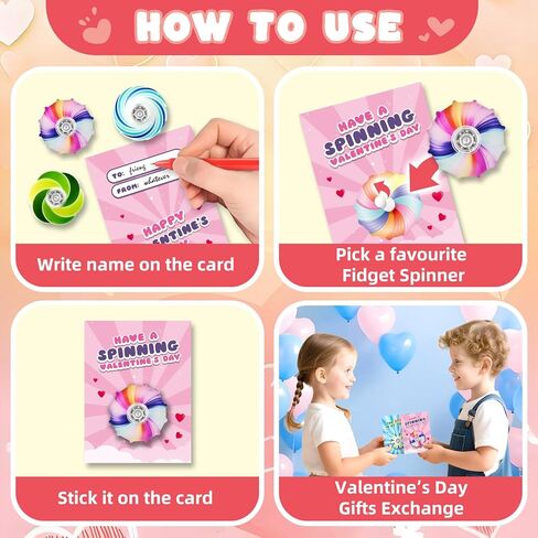 Letapapa 24Pack Valentines Day Cards For Kids with Fidget Spinner Toys, Valentine's Greeting Cards for Kids School Classroom Valentine's Gifts Exchange, Valentines Party Favors Prizes for Boys Girls in Saudi Arabia