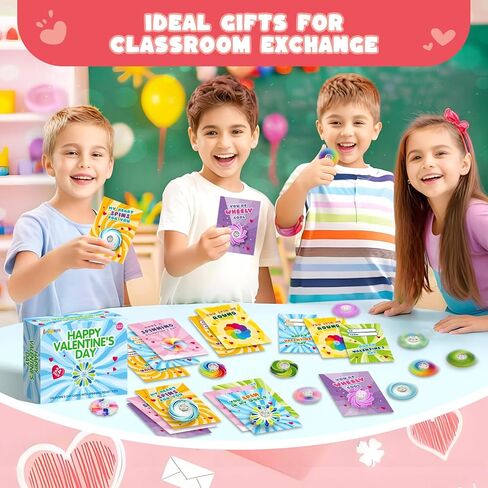 Letapapa 24Pack Valentines Day Cards For Kids with Fidget Spinner Toys, Valentine's Greeting Cards for Kids School Classroom Valentine's Gifts Exchange, Valentines Party Favors Prizes for Boys Girls in Saudi Arabia