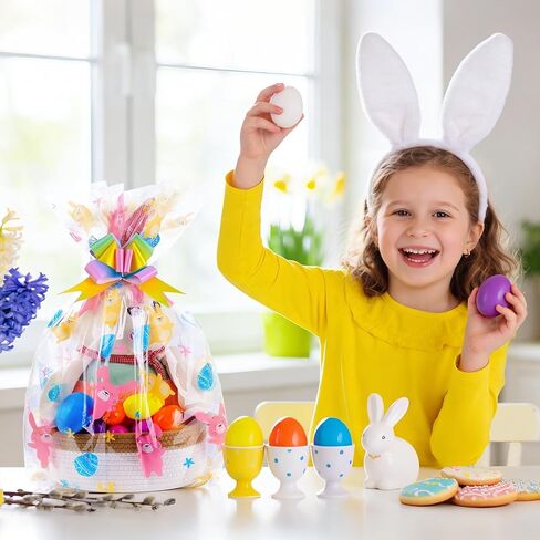FloraSea 10pcs Easter Bags 24x30 Inch Cellophane Easter Basket Bags Clear Plastic Easter Bags for Large Baskets Gift Wrapping in Kuwait