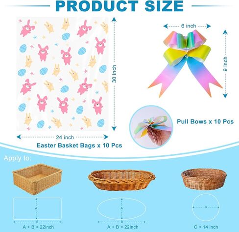 FloraSea 10pcs Easter Bags 24x30 Inch Cellophane Easter Basket Bags Clear Plastic Easter Bags for Large Baskets Gift Wrapping in Kuwait