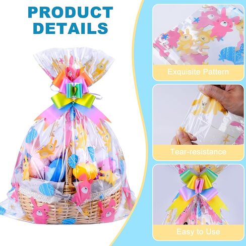 FloraSea 10pcs Easter Bags 24x30 Inch Cellophane Easter Basket Bags Clear Plastic Easter Bags for Large Baskets Gift Wrapping in Kuwait