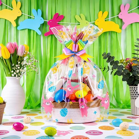 FloraSea 10pcs Easter Bags 24x30 Inch Cellophane Easter Basket Bags Clear Plastic Easter Bags for Large Baskets Gift Wrapping in Kuwait