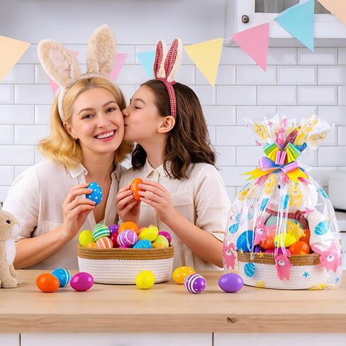 FloraSea 10pcs Easter Bags 24x30 Inch Cellophane Easter Basket Bags Clear Plastic Easter Bags for Large Baskets Gift Wrapping in Kuwait