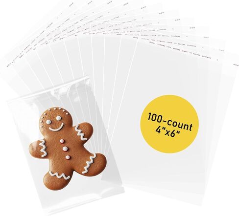 100 Pcs Clear Self Sealing Cellophane Bags, 4x6 Inches Cookie Bags Resealable Cellophane Bag for Packaging Cookies, Candy and Products in Saudi Arabia