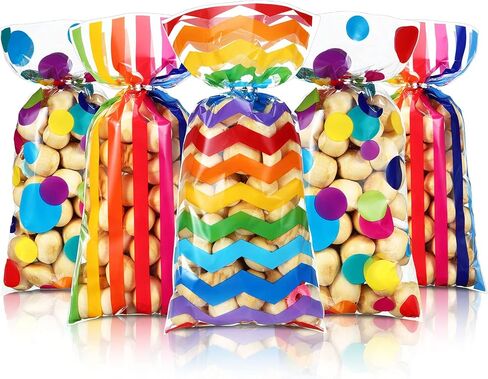 105 Pcs Rainbow Cellophane Treat Bags Bulk Rainbow Party Favor Goodie Gift Bags with Twist Ties for Candy Cookie Birthday Classroom Wedding Anniversary Baby Shower Party Supplies in Saudi Arabia