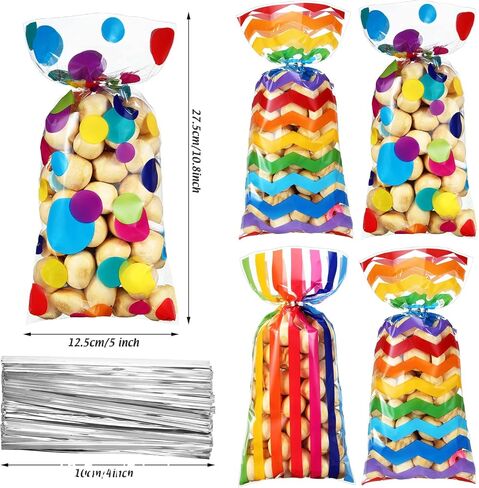 105 Pcs Rainbow Cellophane Treat Bags Bulk Rainbow Party Favor Goodie Gift Bags with Twist Ties for Candy Cookie Birthday Classroom Wedding Anniversary Baby Shower Party Supplies in Saudi Arabia