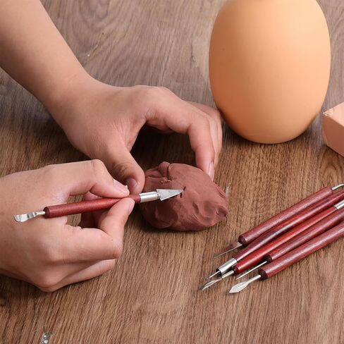 6 قطع من أدوات النحت، أدوات طين من الفولاذ المقاوم للصدأ مزدوجة الرأس لتجفيف الهواء ومقبض خشبي أداة طين بوليمر لنحت صناعة فخار اليقطين والنقش وتشكيل لوازم الحرف اليدوية in Saudi Arabia