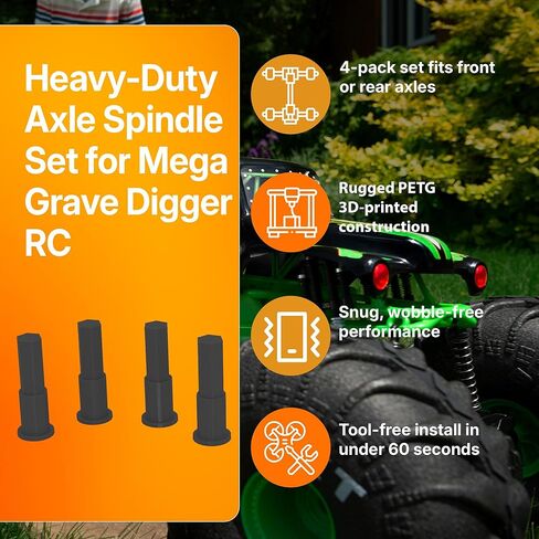 SplashNColor Front or Rear Axle Spindle Replacement for Monster Jam Mega Grave Digger RC Truck – Heavy-Duty, Snug Fit, Wobble-Free Repair Part – Rugged & Reliable for Rough Terrain – Black (4 Pack) in Saudi Arabia