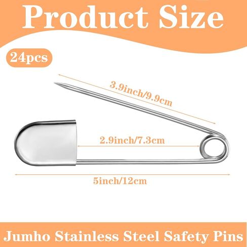 24 Pcs 5 Inch Heavy Duty Stainless Steel Safety Pins, Extra Large Safety Pin for Blankets, Laundry, Crafts, Leather, Canvas, and Upholstery (Silver) in Saudi Arabia