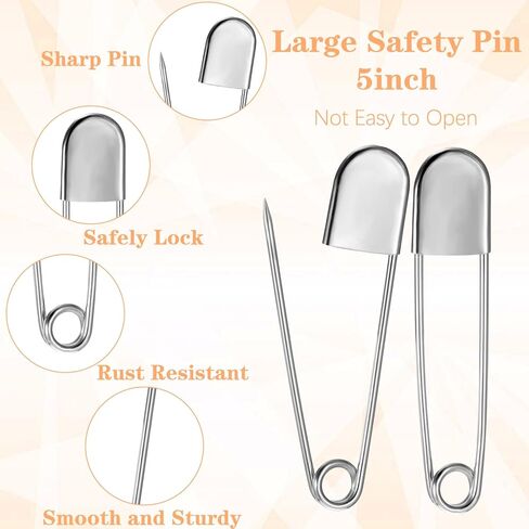 24 Pcs 5 Inch Heavy Duty Stainless Steel Safety Pins, Extra Large Safety Pin for Blankets, Laundry, Crafts, Leather, Canvas, and Upholstery (Silver) in Saudi Arabia
