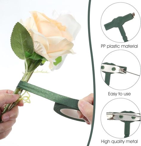 31Pcs Triangle Boutonniere Safety Pins with Flower Tape, T-Shaped Plastic Corsage Pins Safety Clips for Bride Groom, Tiny Boutonniere Supplies for Wedding Festivals Buttonhole Flowers Button Making in Saudi Arabia