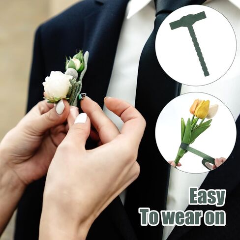 31Pcs Triangle Boutonniere Safety Pins with Flower Tape, T-Shaped Plastic Corsage Pins Safety Clips for Bride Groom, Tiny Boutonniere Supplies for Wedding Festivals Buttonhole Flowers Button Making in Saudi Arabia