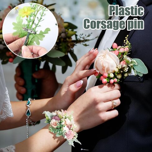 31Pcs Triangle Boutonniere Safety Pins with Flower Tape, T-Shaped Plastic Corsage Pins Safety Clips for Bride Groom, Tiny Boutonniere Supplies for Wedding Festivals Buttonhole Flowers Button Making in Saudi Arabia