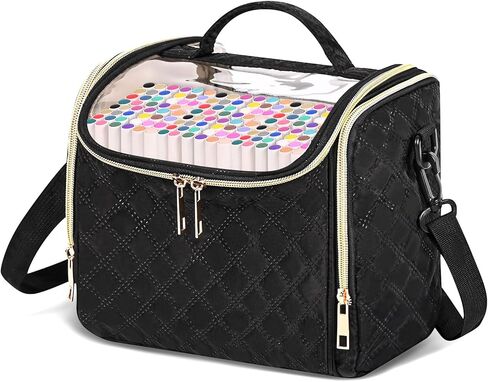 حقيبة تخزين أقلام التحديد لـ 60 قلم تحديد، حقيبة منظمة صغيرة لأقلام التحديد مع مقسم قابل للإزالة وجزء علوي من البولي فينيل كلوريد، حقيبة حمل قلم تحديد محمول مع مقبض وحزام كتف، أسود in Kuwait