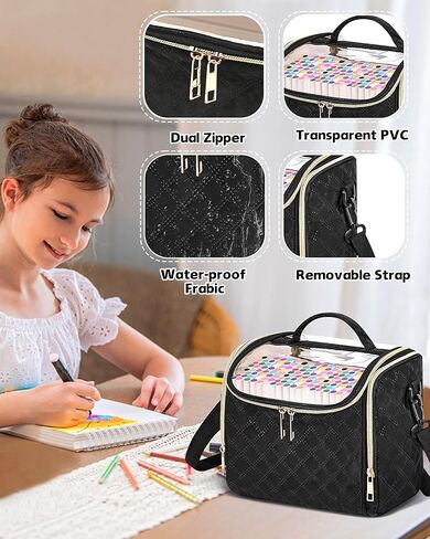 حقيبة تخزين أقلام التحديد لـ 60 قلم تحديد، حقيبة منظمة صغيرة لأقلام التحديد مع مقسم قابل للإزالة وجزء علوي من البولي فينيل كلوريد، حقيبة حمل قلم تحديد محمول مع مقبض وحزام كتف، أسود in Kuwait