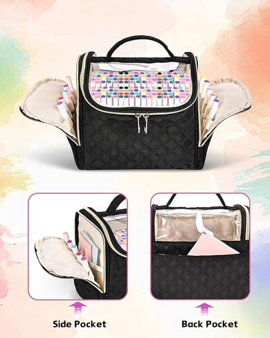 حقيبة تخزين أقلام التحديد لـ 60 قلم تحديد، حقيبة منظمة صغيرة لأقلام التحديد مع مقسم قابل للإزالة وجزء علوي من البولي فينيل كلوريد، حقيبة حمل قلم تحديد محمول مع مقبض وحزام كتف، أسود in Kuwait