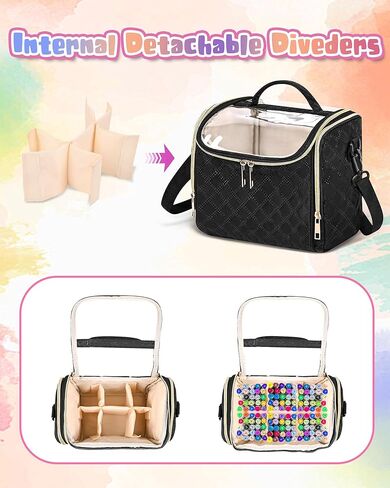 حقيبة تخزين أقلام التحديد لـ 60 قلم تحديد، حقيبة منظمة صغيرة لأقلام التحديد مع مقسم قابل للإزالة وجزء علوي من البولي فينيل كلوريد، حقيبة حمل قلم تحديد محمول مع مقبض وحزام كتف، أسود in Kuwait