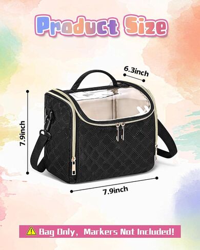 حقيبة تخزين أقلام التحديد لـ 60 قلم تحديد، حقيبة منظمة صغيرة لأقلام التحديد مع مقسم قابل للإزالة وجزء علوي من البولي فينيل كلوريد، حقيبة حمل قلم تحديد محمول مع مقبض وحزام كتف، أسود in Kuwait