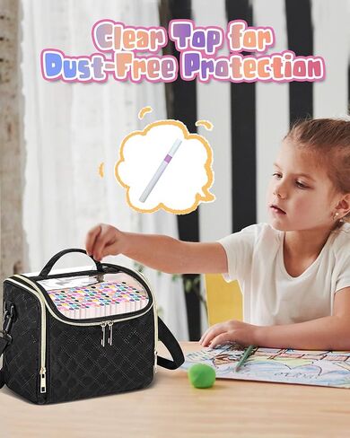 حقيبة تخزين أقلام التحديد لـ 60 قلم تحديد، حقيبة منظمة صغيرة لأقلام التحديد مع مقسم قابل للإزالة وجزء علوي من البولي فينيل كلوريد، حقيبة حمل قلم تحديد محمول مع مقبض وحزام كتف، أسود in Kuwait