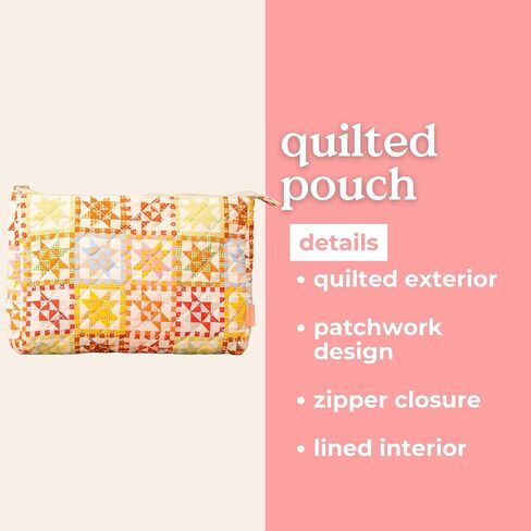 ban.do Quilted Pen and Pencil Case for Adults, Small Zipper Pouch for Office and Art Supplies, Travel Toiletries, Makeup, Patchwork in Saudi Arabia