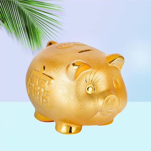 HEALLILY بنك المال السيراميك الذهبي الخنزير البنك للبالغين والأطفال 6.3 بوصة لطيف عملة توفير جرة زخرفة الزخرفية للمنزل مكتب رف الكتب و in Saudi Arabia
