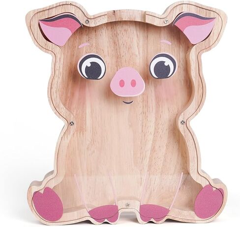 Wooden Pig Piggy Bank for Kids, Pig Money Coin Bank, Unbreakable Toddler Piggy Bank Kids Safe Money Box, Easter Birthday Gifts for Girls Boys, Educational Toys for Boys Girls Room Decor in Kuwait