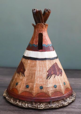 Ebros Gift Rustic Western Tribal Native Indian Teepee Hut with Charging Bison Motif Money Coin Savings Piggy Bank Decorative Figurine Accent in Saudi Arabia