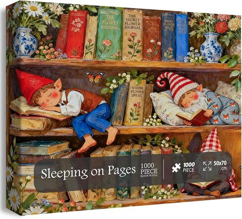 PICKFORU Gnomes رف الكتب 1000 قطعة لغز للبالغين، كتاب زهرة بانوراما الألغاز قزم، الألغاز مكتبة خمر in Kuwait