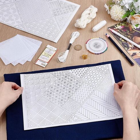 WEBEEDY Sashiko Tea Mat Kit DIY Embroidery Pattern Kit Include Sashiko Templates,Thread,Needles and Fabric for Beginners Japanese Needlework Set Embroidery Lovers Housewarming Gift in Saudi Arabia