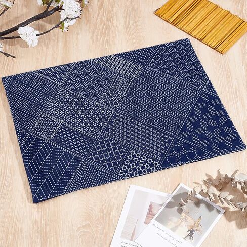 WEBEEDY Sashiko Tea Mat Kit DIY Embroidery Pattern Kit Include Sashiko Templates,Thread,Needles and Fabric for Beginners Japanese Needlework Set Embroidery Lovers Housewarming Gift in Saudi Arabia