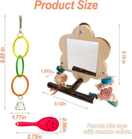 Bird Mirror with Perch, Cockatiel Mirror for Cage, Parakeet Toys with Chew Toy,Bird Cage Accessories for Parrot Conure Lovebirds Finch Canaries (Corn Cob) in Saudi Arabia
