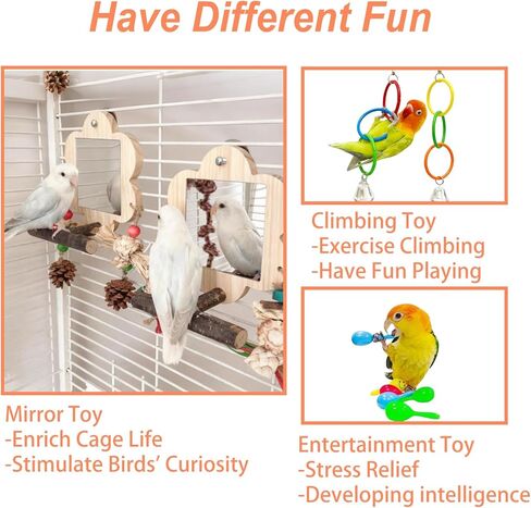 Bird Mirror with Perch, Cockatiel Mirror for Cage, Parakeet Toys with Chew Toy,Bird Cage Accessories for Parrot Conure Lovebirds Finch Canaries (Corn Cob) in Saudi Arabia