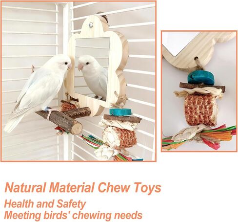 Bird Mirror with Perch, Cockatiel Mirror for Cage, Parakeet Toys with Chew Toy,Bird Cage Accessories for Parrot Conure Lovebirds Finch Canaries (Corn Cob) in Saudi Arabia