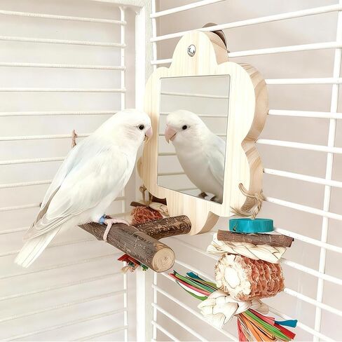 Bird Mirror with Perch, Cockatiel Mirror for Cage, Parakeet Toys with Chew Toy,Bird Cage Accessories for Parrot Conure Lovebirds Finch Canaries (Corn Cob) in Saudi Arabia